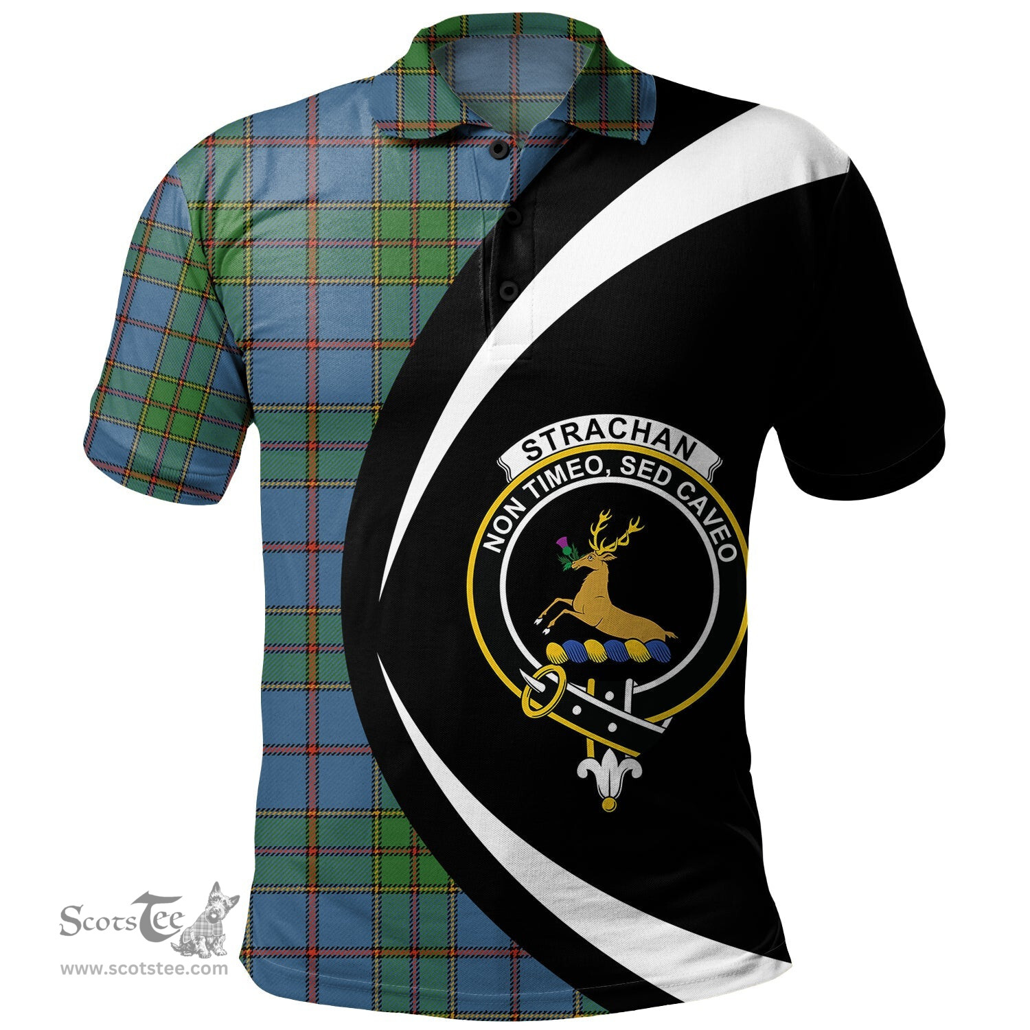 ScotsTee Shop Scottish Strachan Ancient Clan Crest Personalized Tartan Polo Shirt Circle Style Back Shirt with Your Text