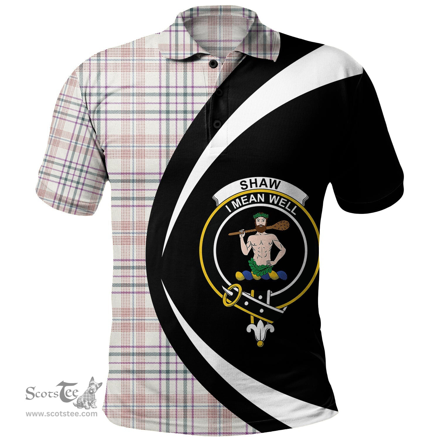 ScotsTee Shop Scottish Shaw Women's Dress Weathered Clan Crest Personalized Tartan Polo Shirt Circle Style Back Shirt with Your Text