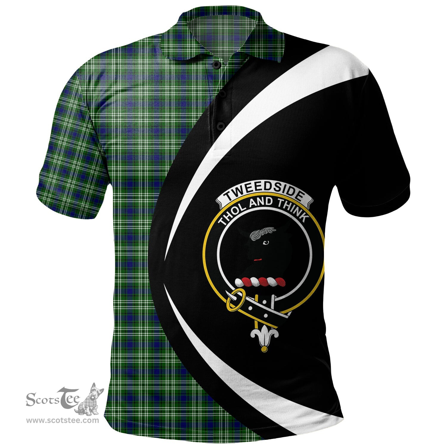 ScotsTee Shop Scottish Tweedside District Clan Crest Personalized Tartan Polo Shirt Circle Style Back Shirt with Your Text