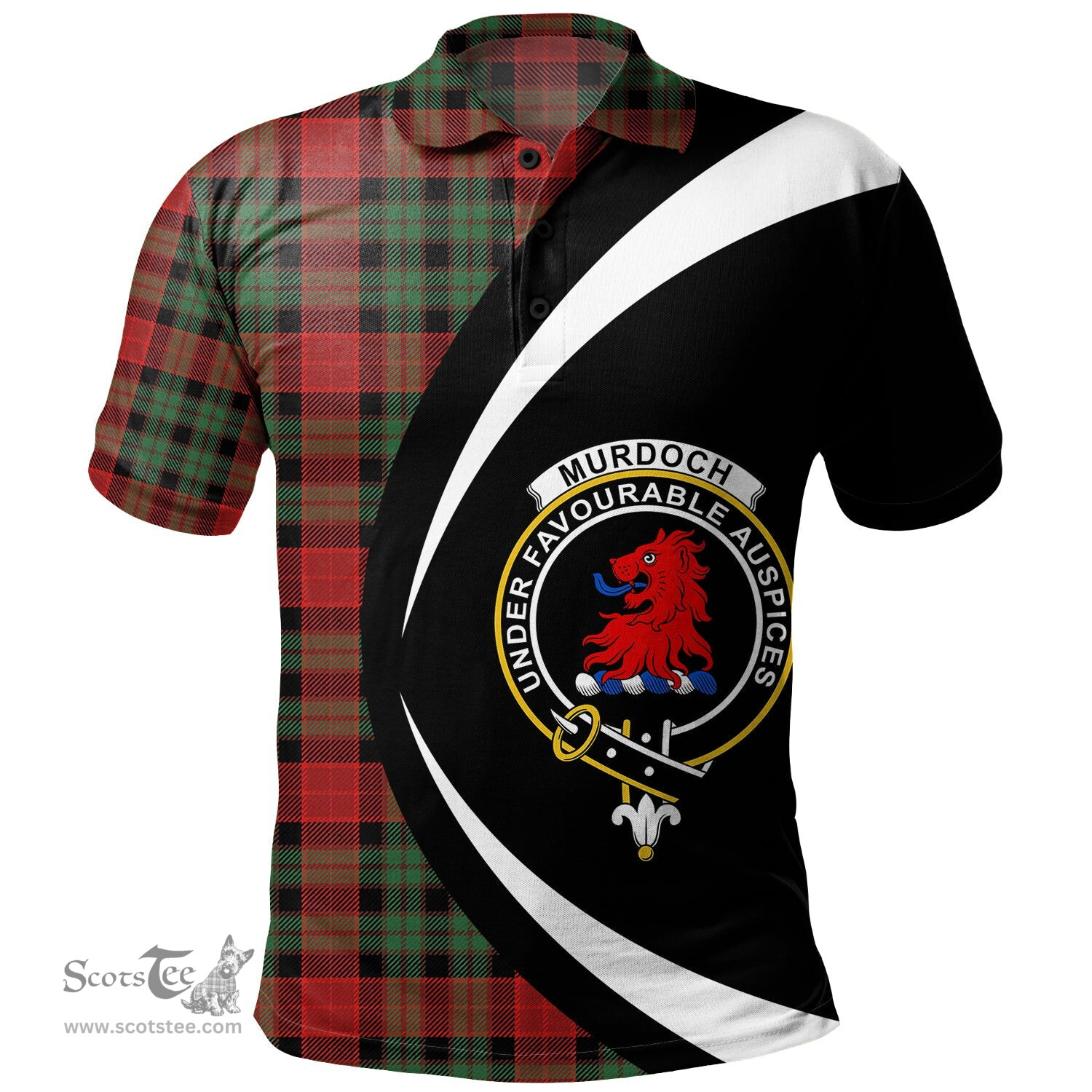 ScotsTee Shop Scottish Murdoch Modern Clan Crest Personalized Tartan Polo Shirt Circle Style Back Shirt with Your Text