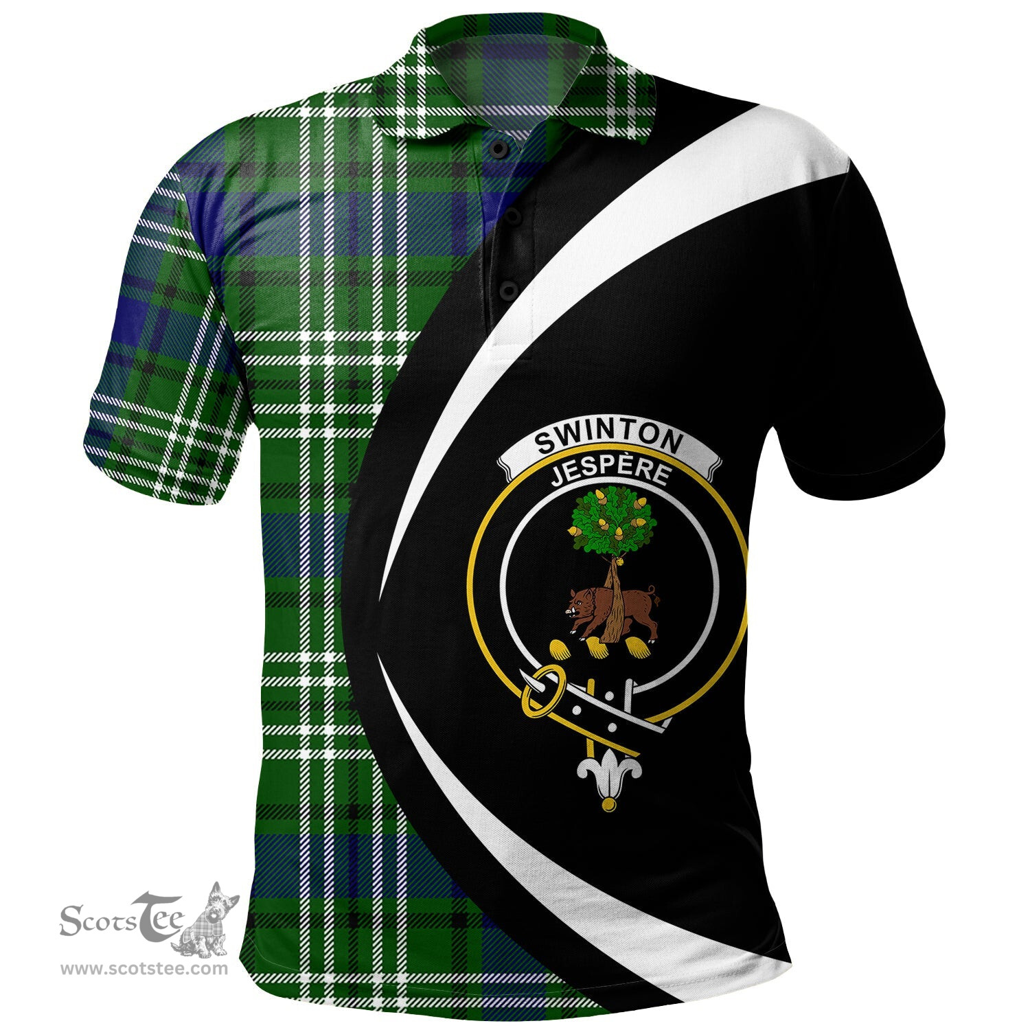 ScotsTee Shop Scottish Swinton Clan Crest Personalized Tartan Polo Shirt Circle Style Back Shirt with Your Text