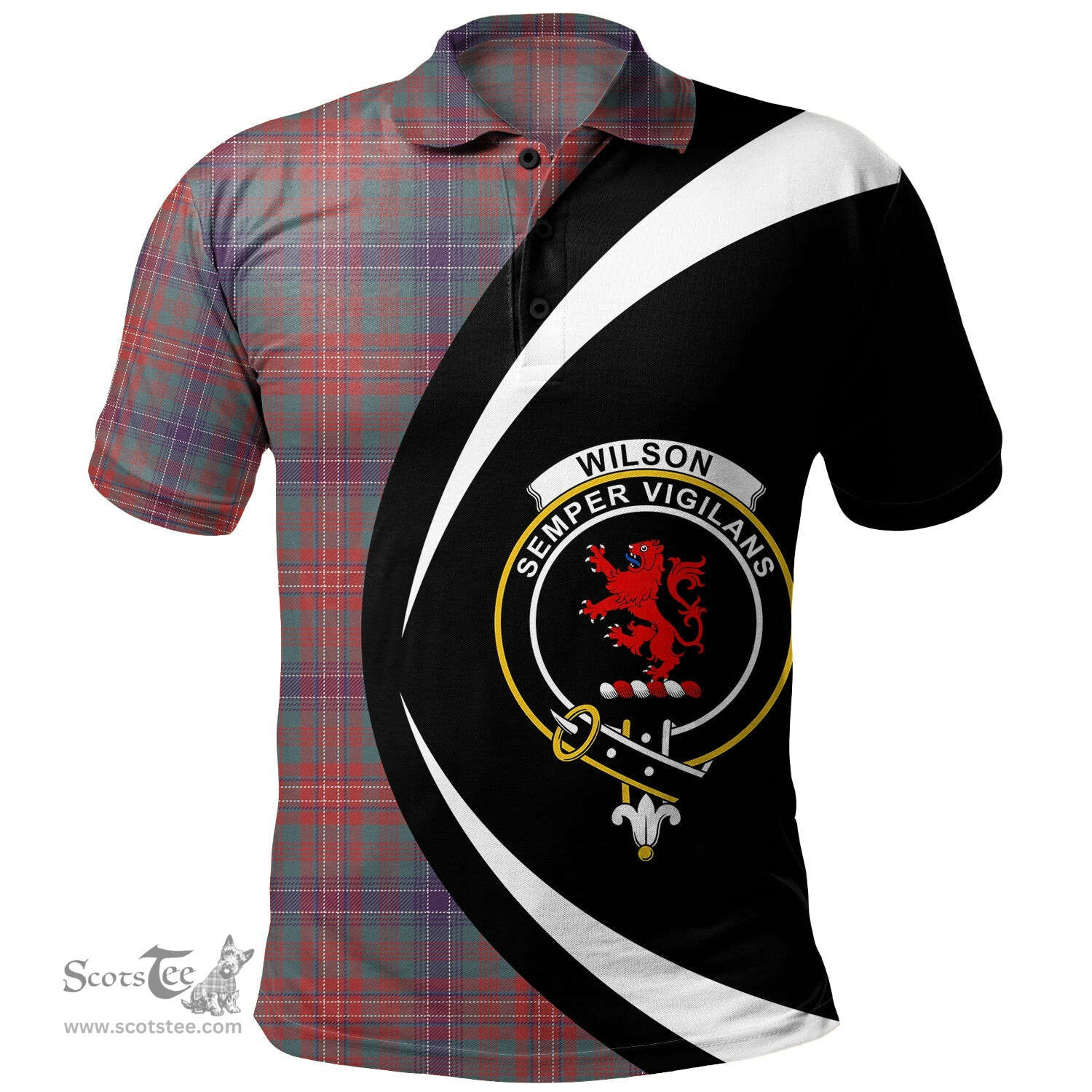 ScotsTee Shop Scottish Wilson Weathered Clan Crest Personalized Tartan Polo Shirt Circle Style Back Shirt with Your Text