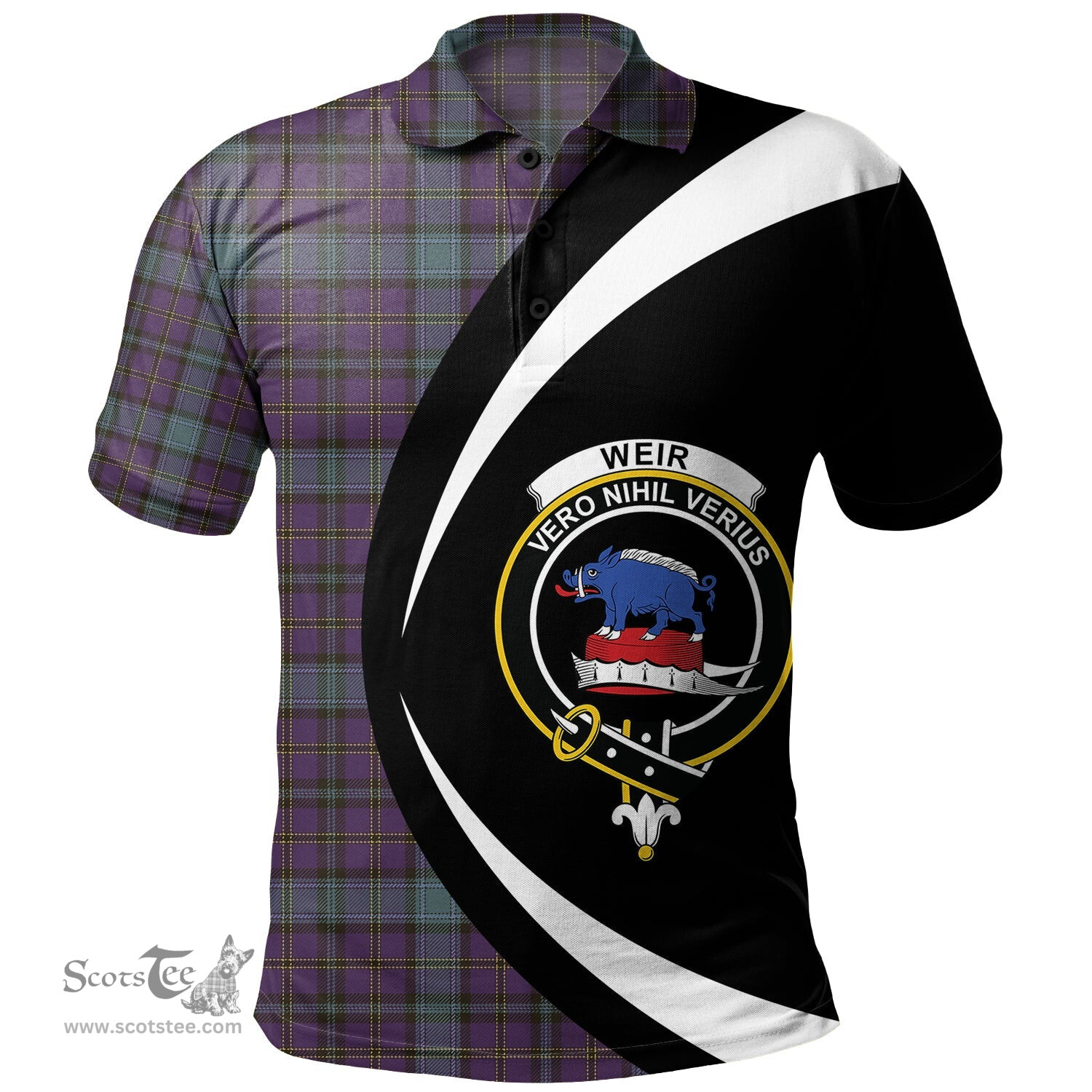 ScotsTee Shop Scottish Weir Weathered Clan Crest Personalized Tartan Polo Shirt Circle Style Back Shirt with Your Text