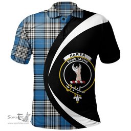 ScotsTee Shop Scottish Napier Ancient Clan Crest Personalized Tartan Polo Shirt Circle Style Back Shirt with Your Text
