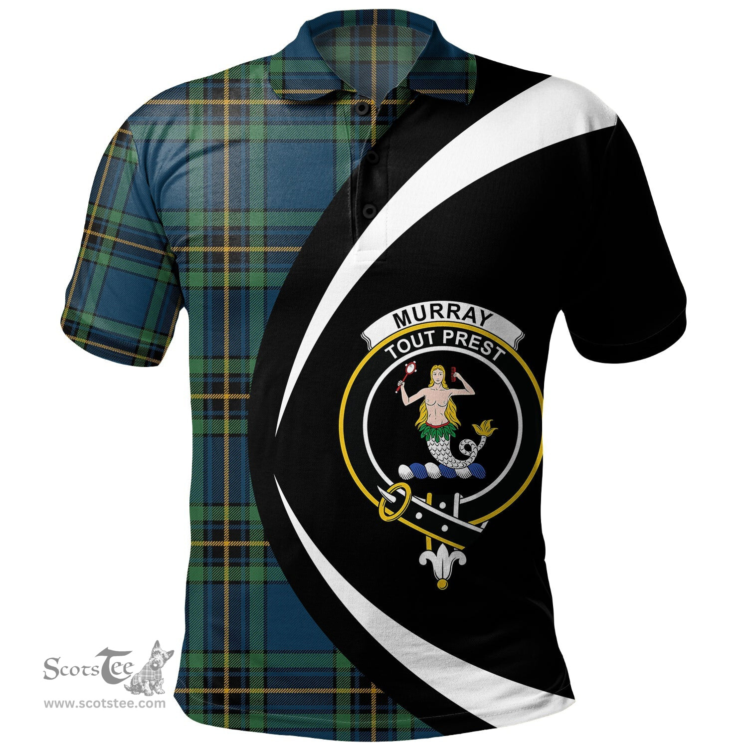ScotsTee Shop Scottish Murray of Elibank Modern Clan Crest Personalized Tartan Polo Shirt Circle Style Back Shirt with Your Text