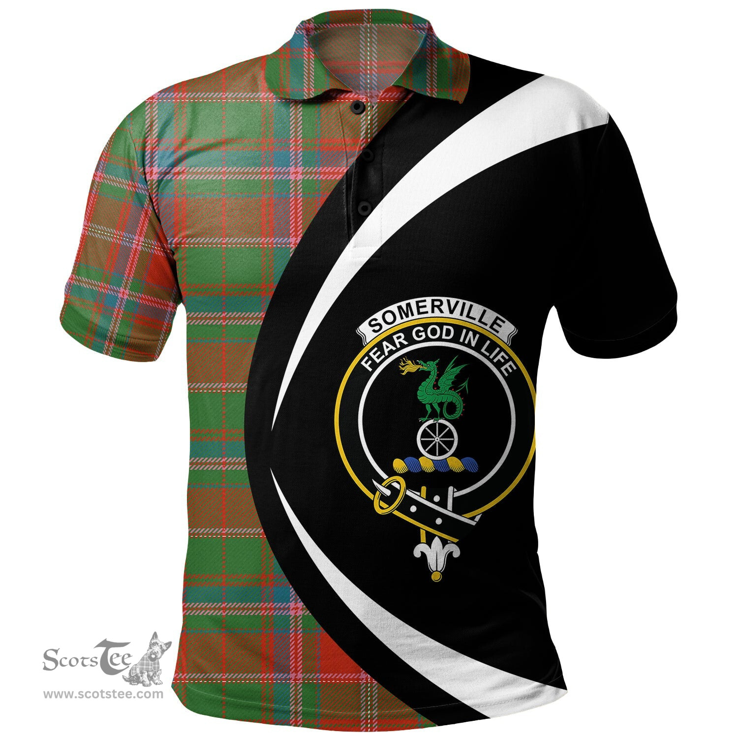 ScotsTee Shop Scottish Somerville Ancient Clan Crest Personalized Tartan Polo Shirt Circle Style Back Shirt with Your Text