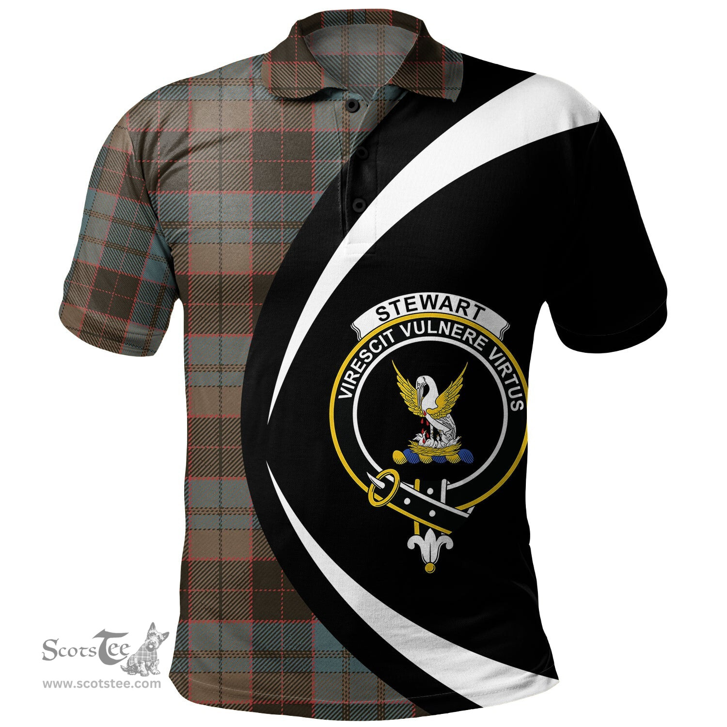 ScotsTee Shop Scottish Stewart Old Weathered Clan Crest Personalized Tartan Polo Shirt Circle Style Back Shirt with Your Text