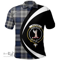 ScotsTee Shop Scottish Napier Modern Clan Crest Personalized Tartan Polo Shirt Circle Style Back Shirt with Your Text