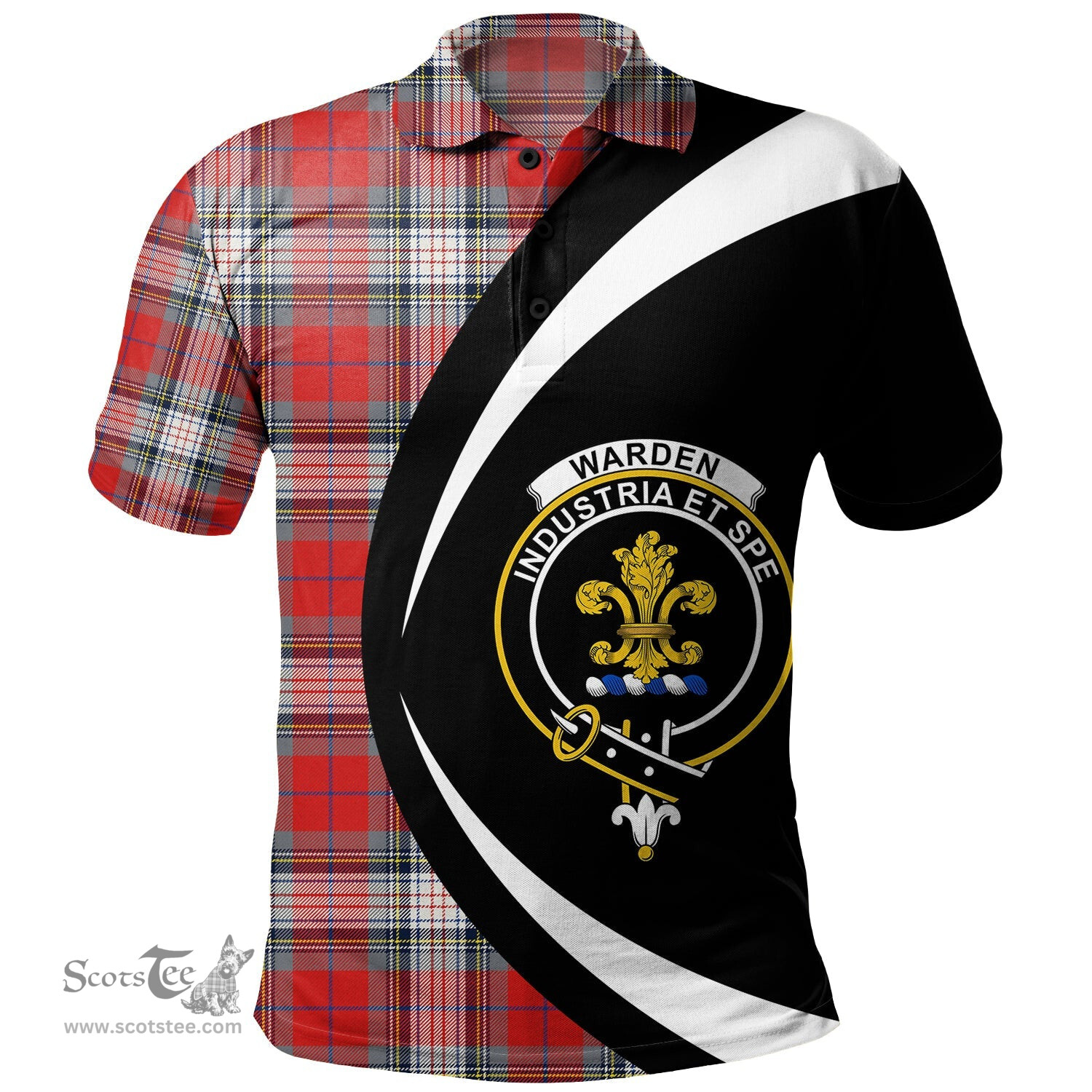 ScotsTee Shop Scottish Warden Modern Clan Crest Personalized Tartan Polo Shirt Circle Style Back Shirt with Your Text