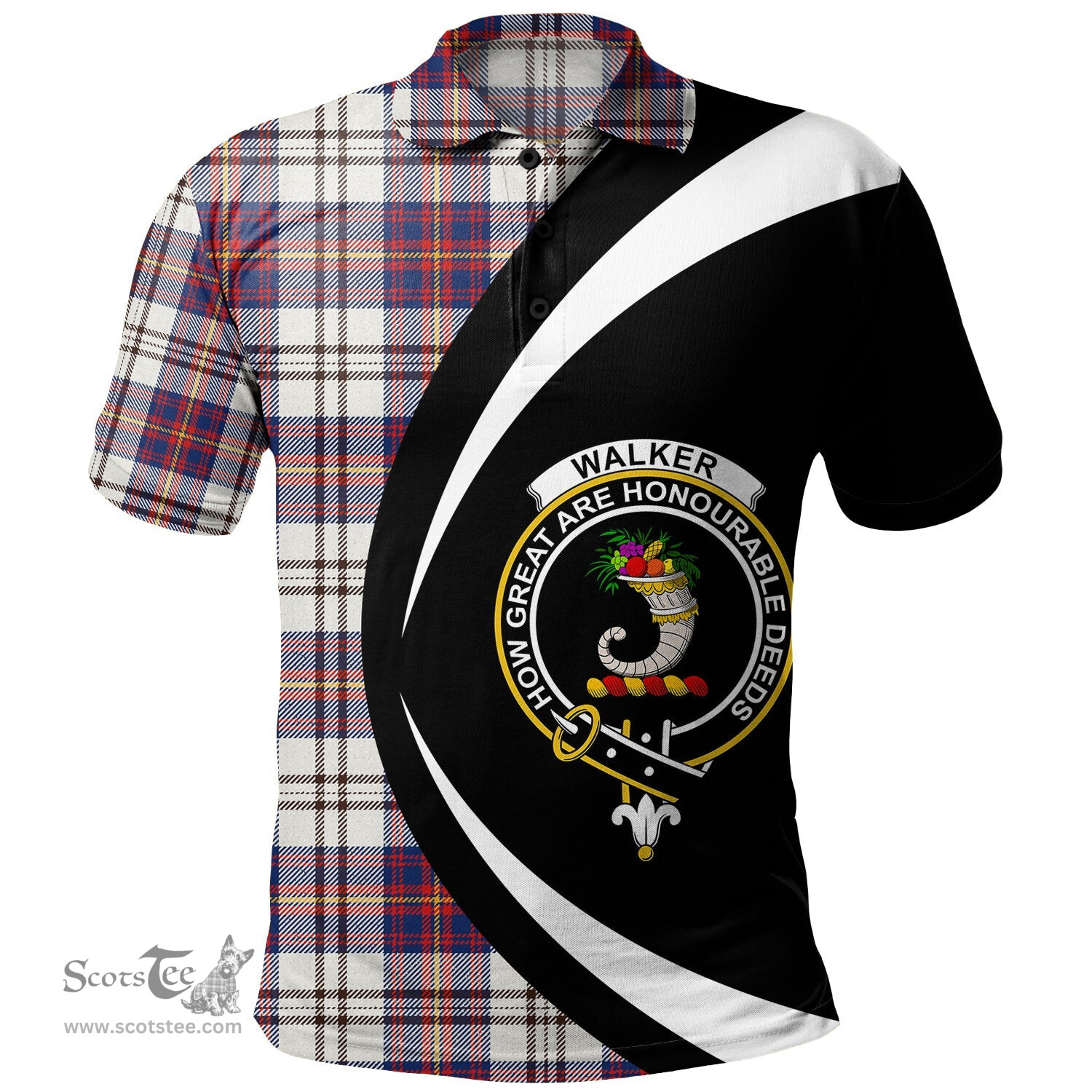 ScotsTee Shop Scottish Walker Dress Modern Clan Crest Personalized Tartan Polo Shirt Circle Style Back Shirt with Your Text