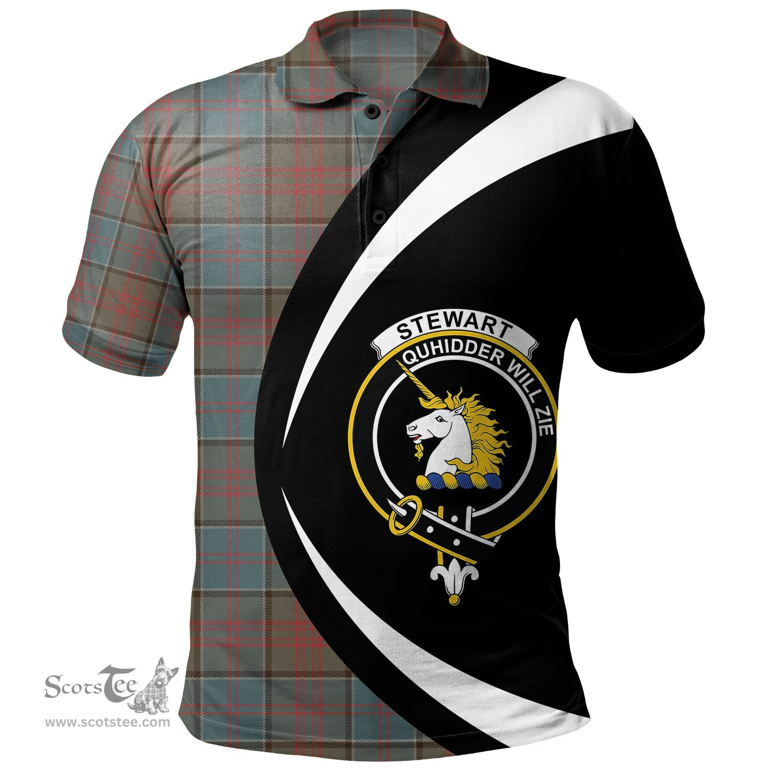 ScotsTee Shop Scottish Stewart of Appin Hunting Weathered Clan Crest Personalized Tartan Polo Shirt Circle Style Back Shirt with Your Text