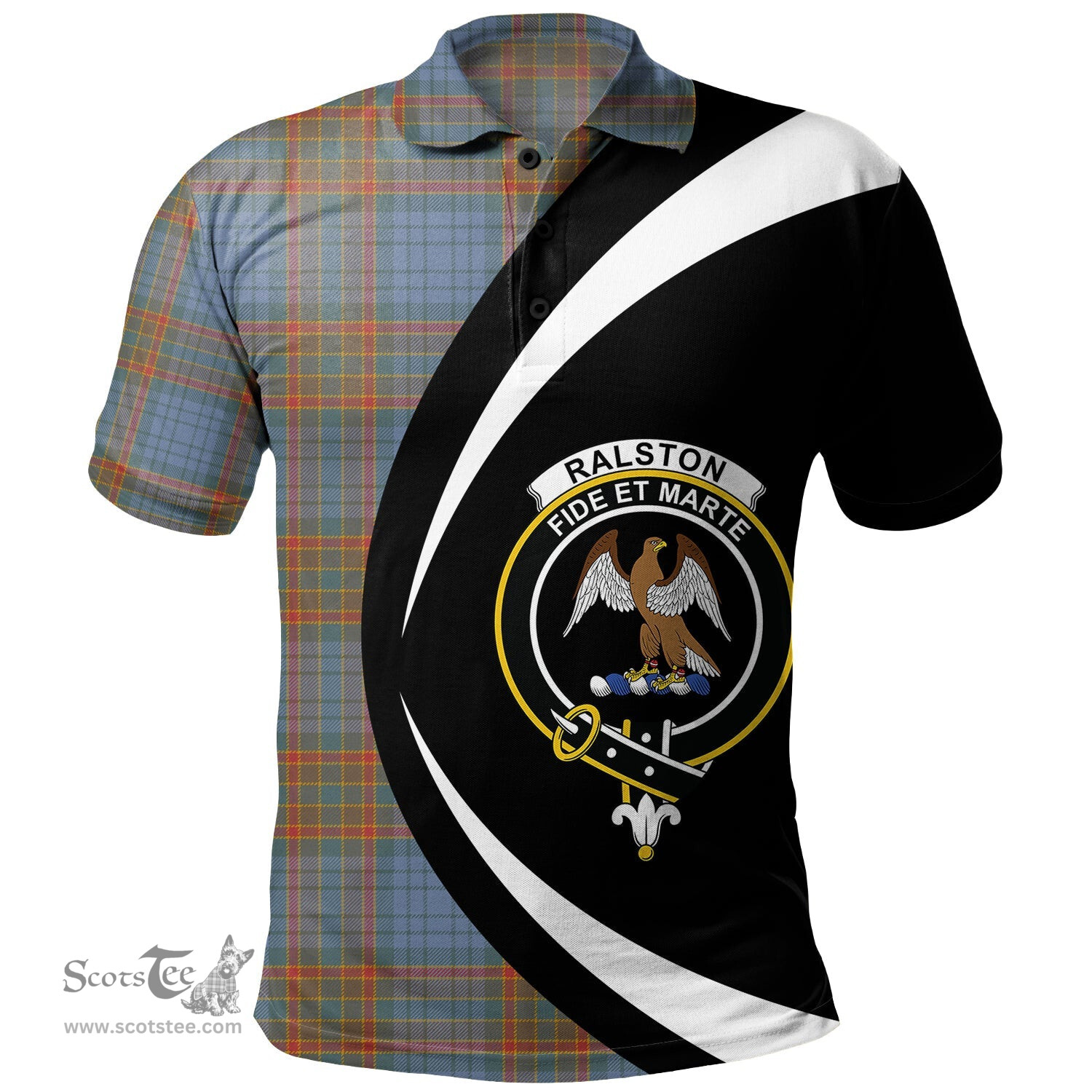 ScotsTee Shop Scottish Ralston UK Weathered Clan Crest Personalized Tartan Polo Shirt Circle Style Back Shirt with Your Text