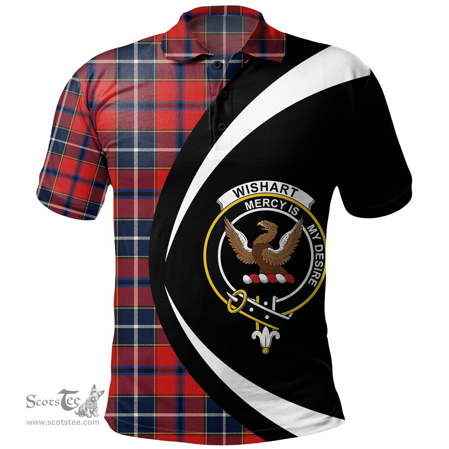 ScotsTee Shop Scottish Wishart Dress Modern Clan Crest Personalized Tartan Polo Shirt Circle Style Back Shirt with Your Text