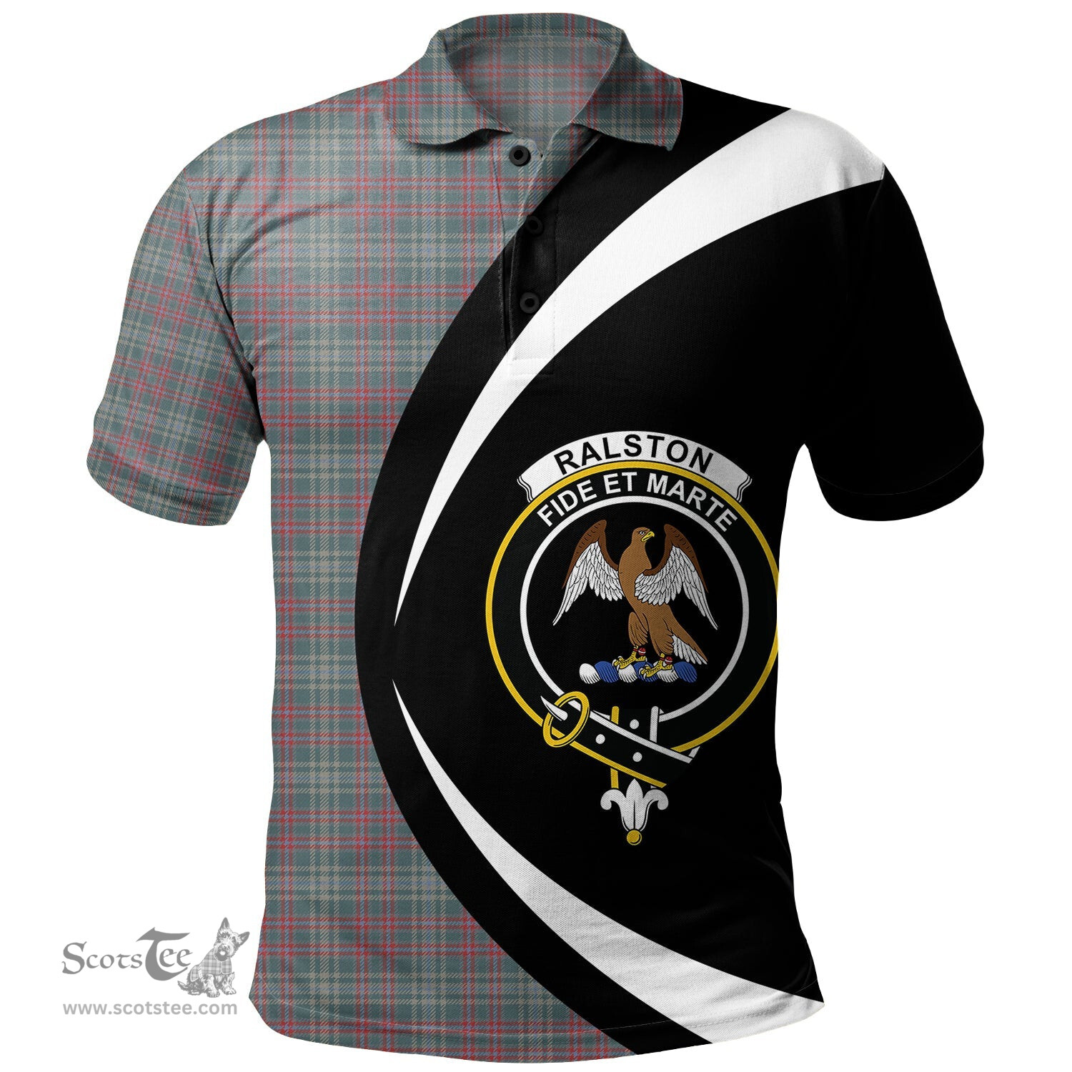 ScotsTee Shop Scottish Ralston US Weathered Clan Crest Personalized Tartan Polo Shirt Circle Style Back Shirt with Your Text