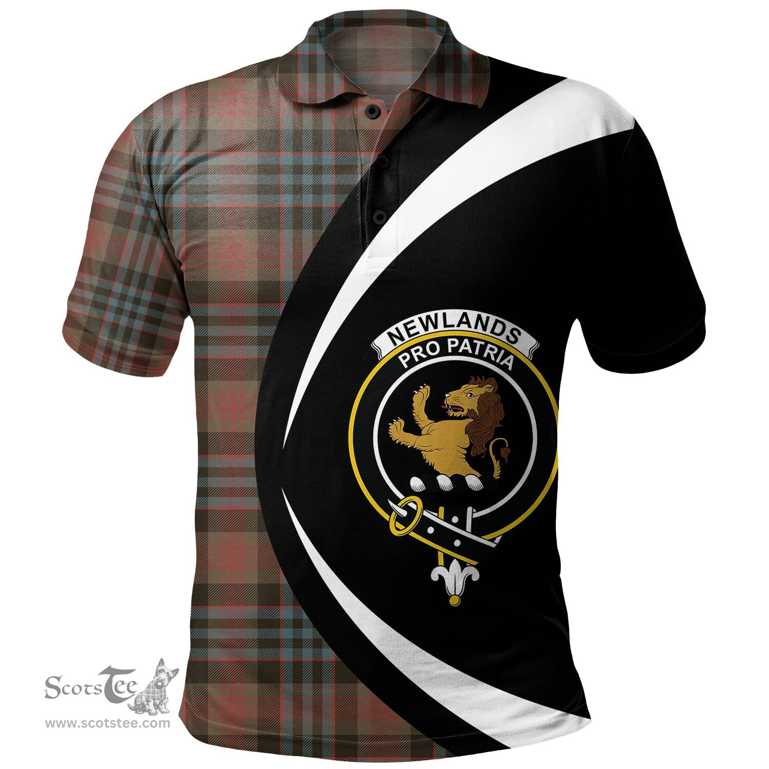 ScotsTee Shop Scottish Newlands (Walker Newlands) Weathered Clan Crest Personalized Tartan Polo Shirt Circle Style Back Shirt with Your Text