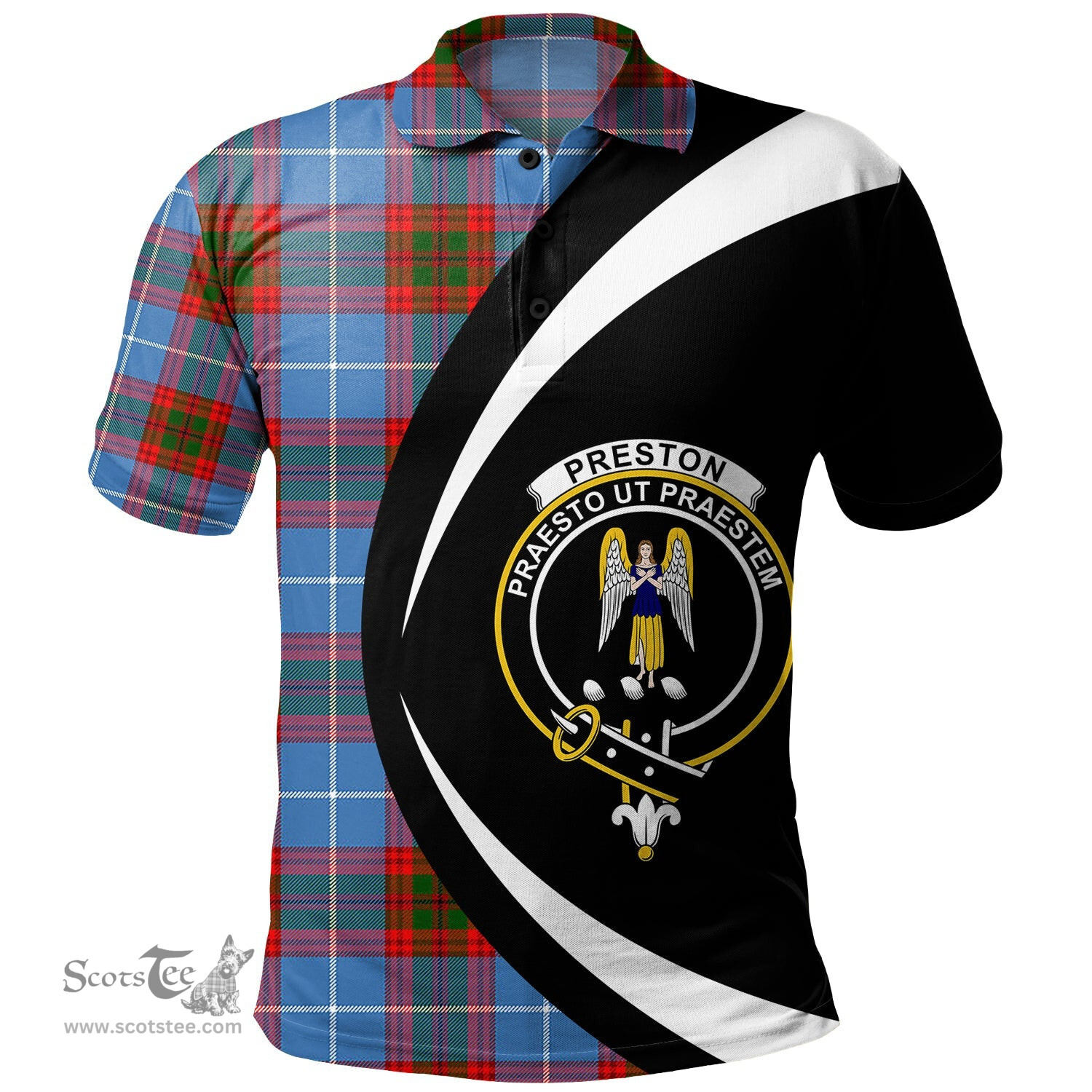 ScotsTee Shop Scottish Preston Clan Crest Personalized Tartan Polo Shirt Circle Style Back Shirt with Your Text