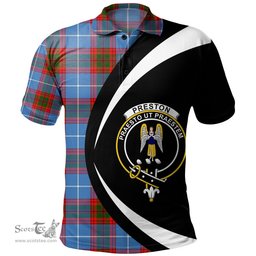 ScotsTee Shop Scottish Preston Clan Crest Personalized Tartan Polo Shirt Circle Style Back Shirt with Your Text