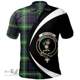 ScotsTee Shop Scottish Watson (Wate Watt) Modern Clan Crest Personalized Tartan Polo Shirt Circle Style Back Shirt with Your Text