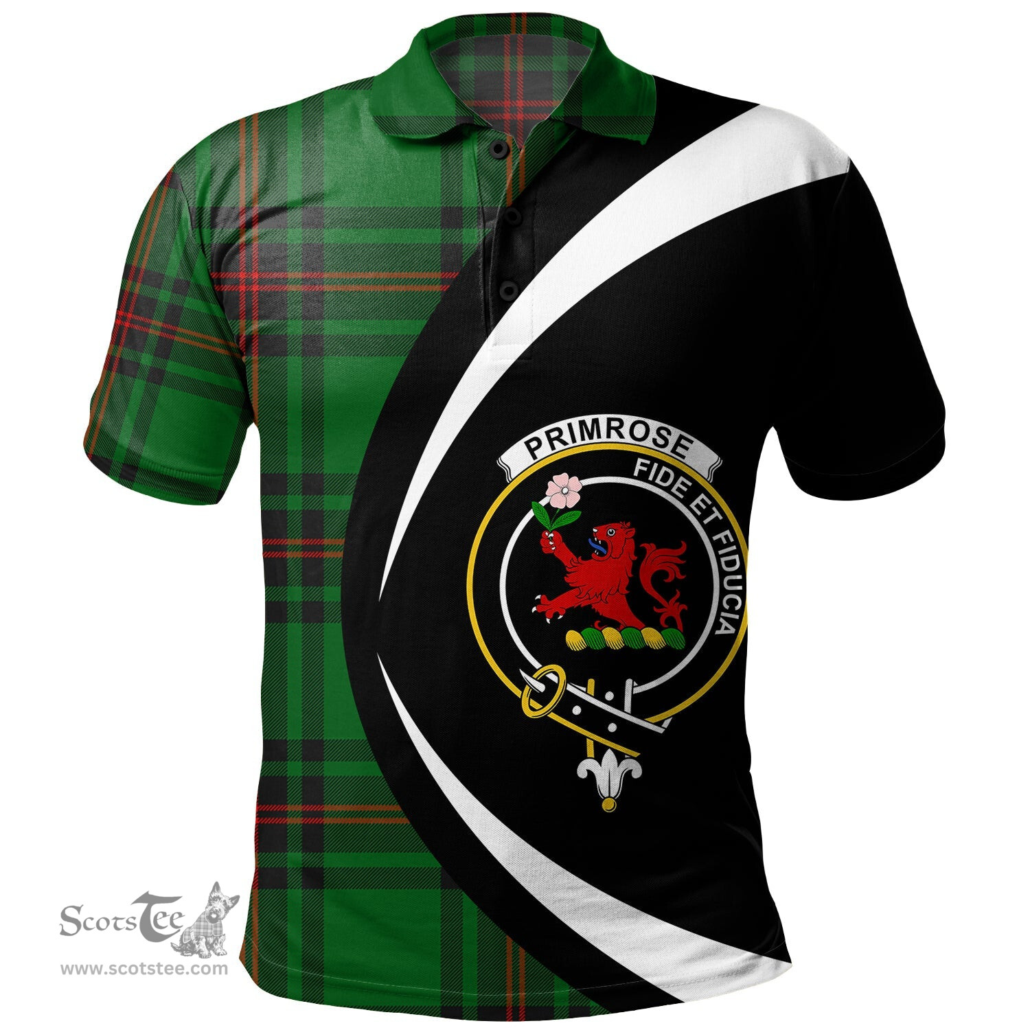 ScotsTee Shop Scottish Primrose Clan Crest Personalized Tartan Polo Shirt Circle Style Back Shirt with Your Text