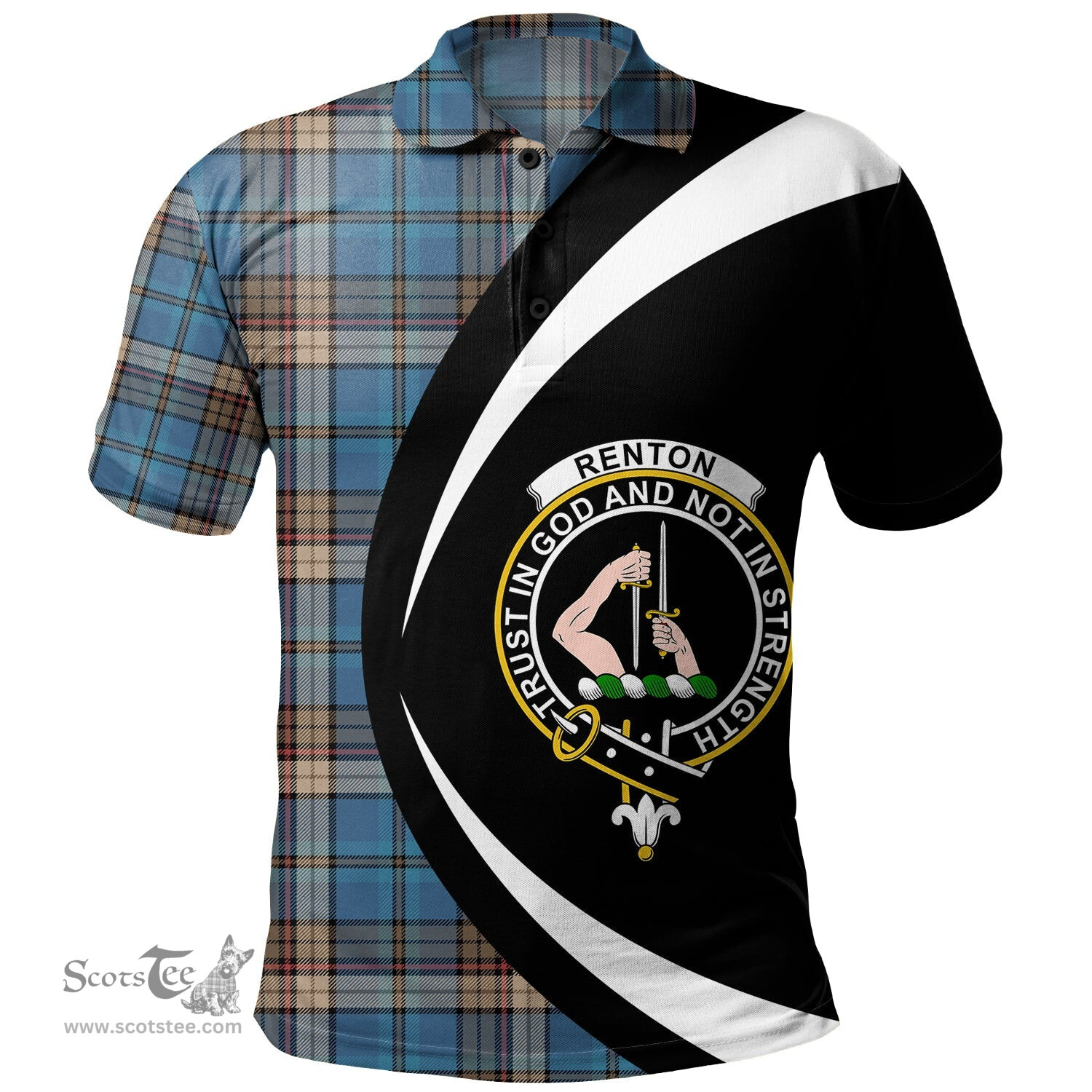 ScotsTee Shop Scottish Renton Ancient Clan Crest Personalized Tartan Polo Shirt Circle Style Back Shirt with Your Text