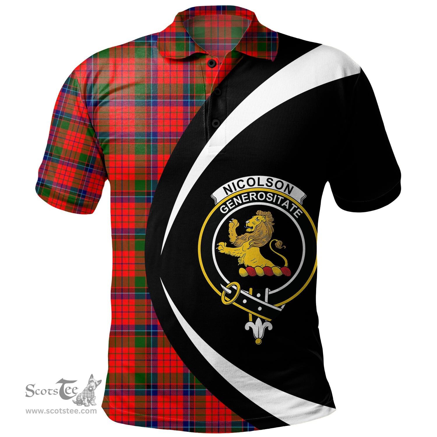 ScotsTee Shop Scottish Nicolson Modern Clan Crest Personalized Tartan Polo Shirt Circle Style Back Shirt with Your Text