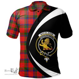 ScotsTee Shop Scottish Nicolson Modern Clan Crest Personalized Tartan Polo Shirt Circle Style Back Shirt with Your Text