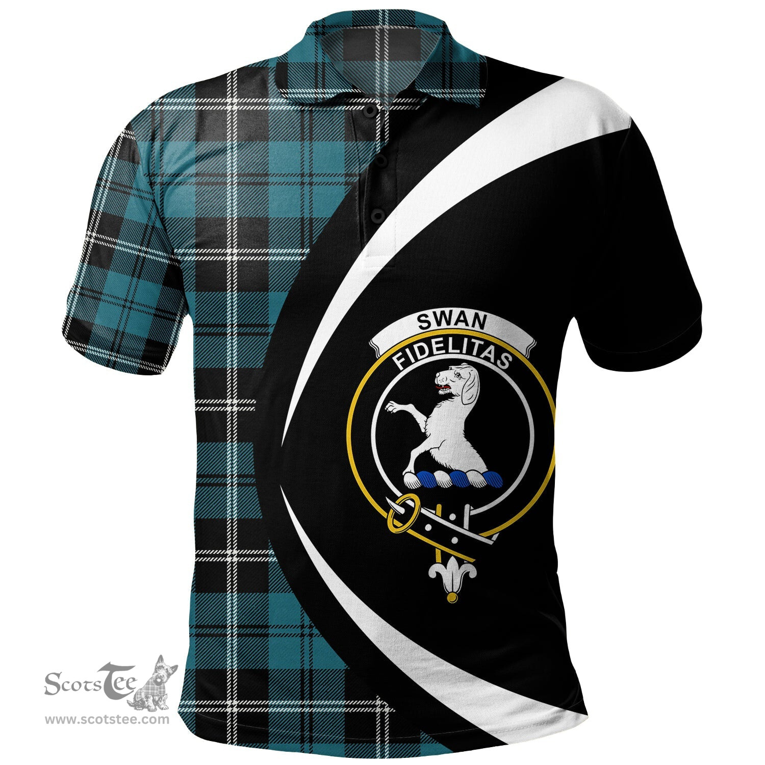 ScotsTee Shop Scottish Swan Ancient Clan Crest Personalized Tartan Polo Shirt Circle Style Back Shirt with Your Text
