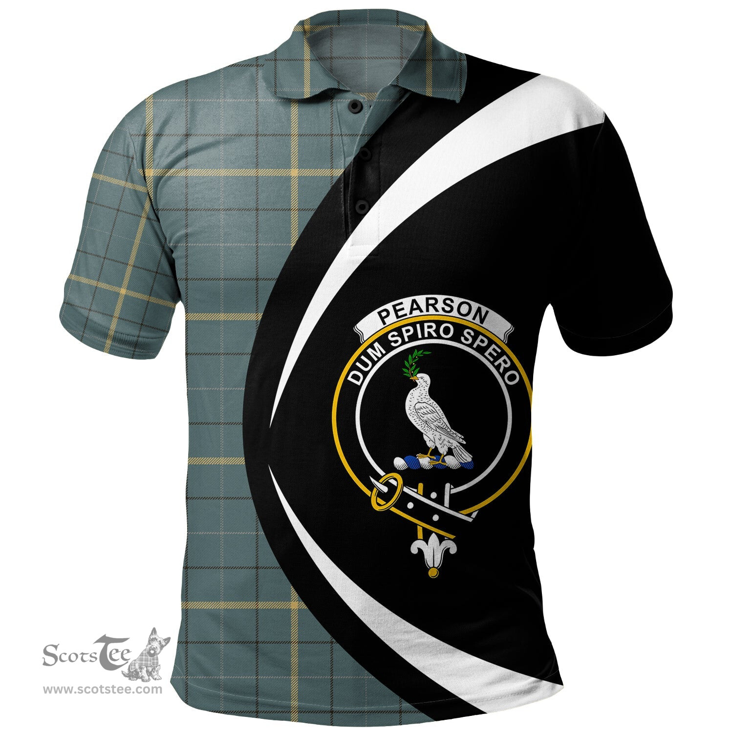 ScotsTee Shop Scottish Pearson Weathered Clan Crest Personalized Tartan Polo Shirt Circle Style Back Shirt with Your Text