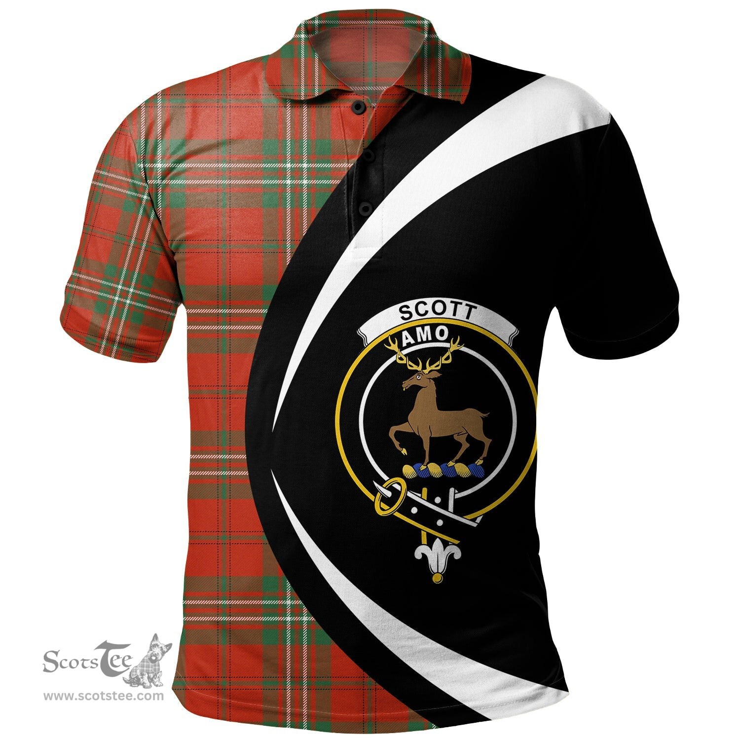 ScotsTee Shop Scottish Scott Ancient Clan Crest Personalized Tartan Polo Shirt Circle Style Back Shirt with Your Text