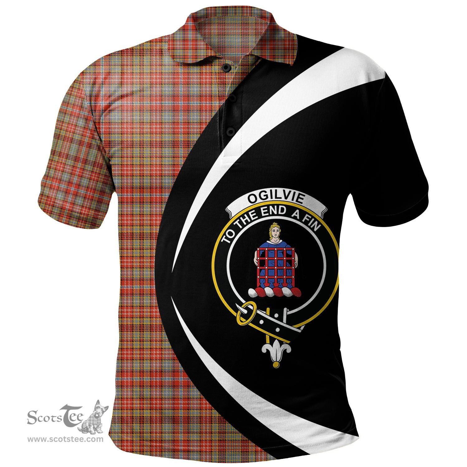 ScotsTee Shop Scottish Ogilvie of Airlie Ancient Clan Crest Personalized Tartan Polo Shirt Circle Style Back Shirt with Your Text