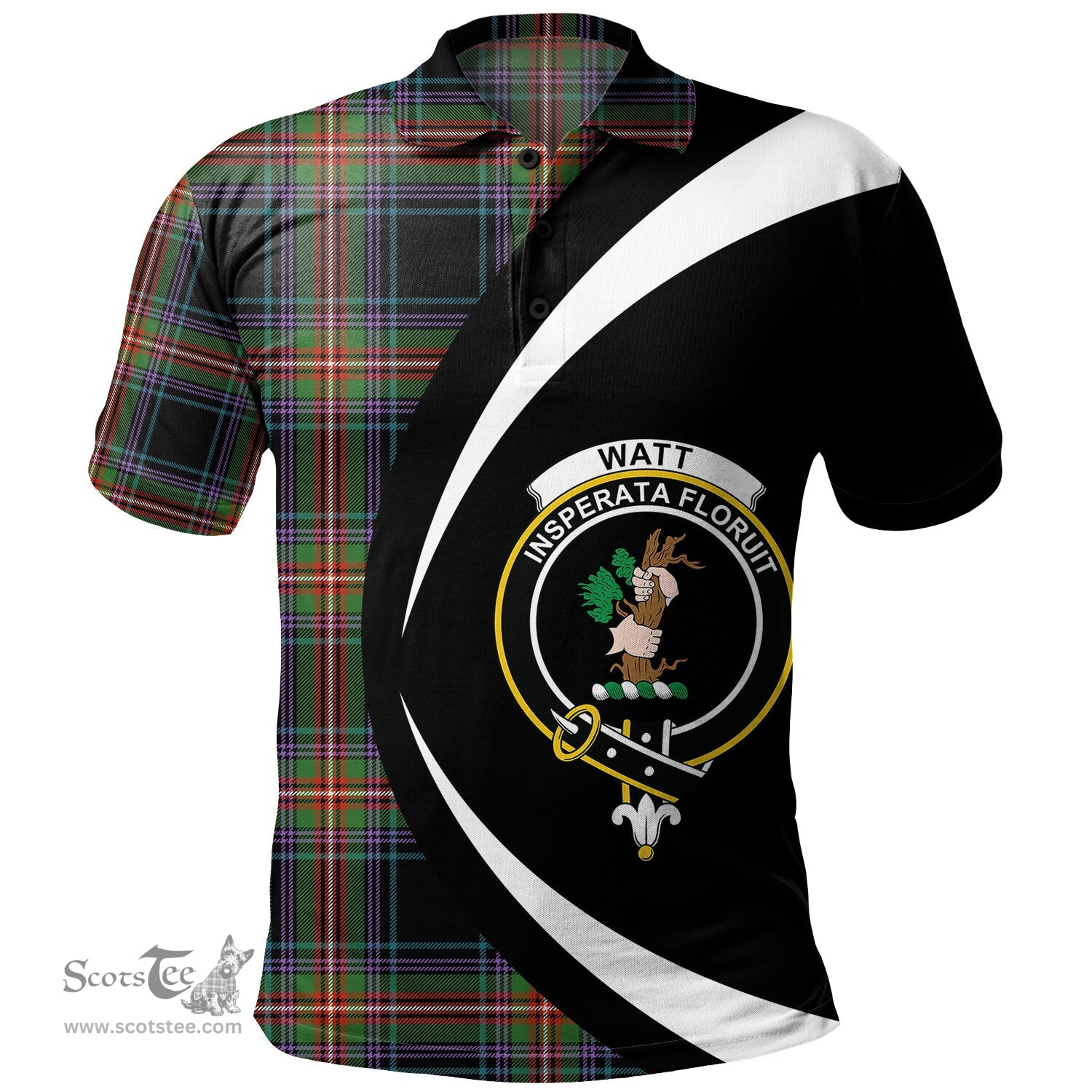ScotsTee Shop Scottish Watt (Wate) Ancient Clan Crest Personalized Tartan Polo Shirt Circle Style Back Shirt with Your Text