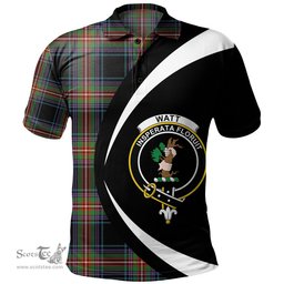 ScotsTee Shop Scottish Watt (Wate) Ancient Clan Crest Personalized Tartan Polo Shirt Circle Style Back Shirt with Your Text