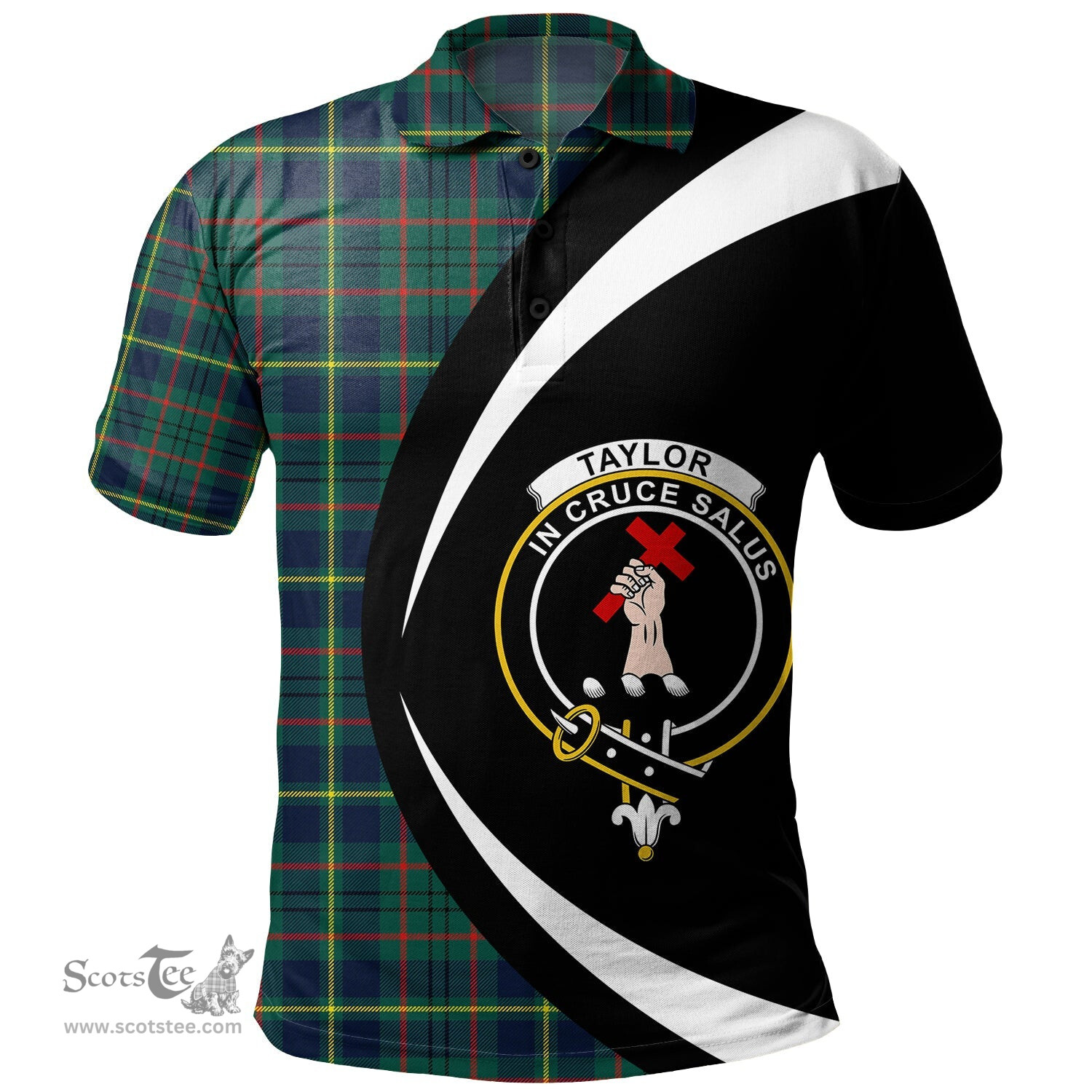 ScotsTee Shop Scottish Taylor Modern Clan Crest Personalized Tartan Polo Shirt Circle Style Back Shirt with Your Text