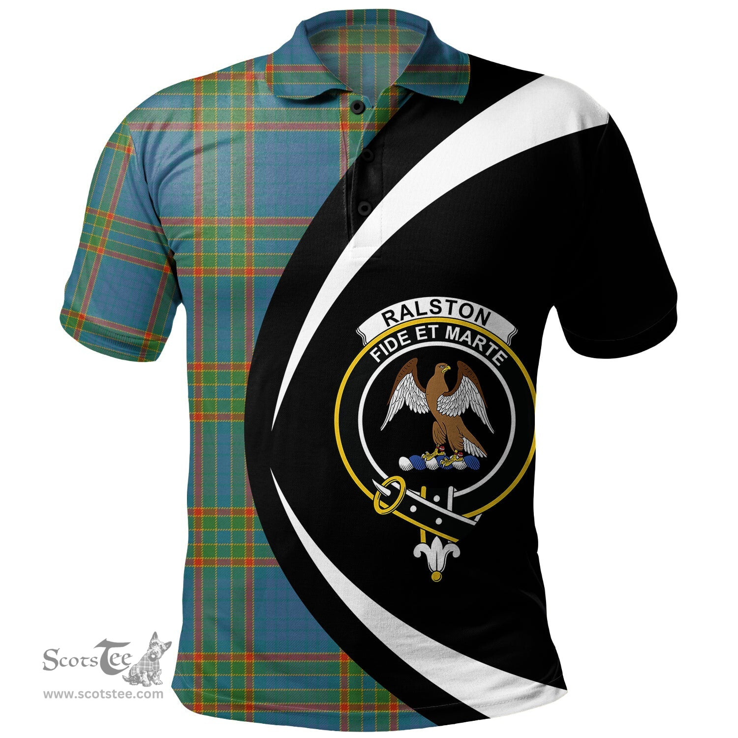 ScotsTee Shop Scottish Ralston UK Ancient Clan Crest Personalized Tartan Polo Shirt Circle Style Back Shirt with Your Text