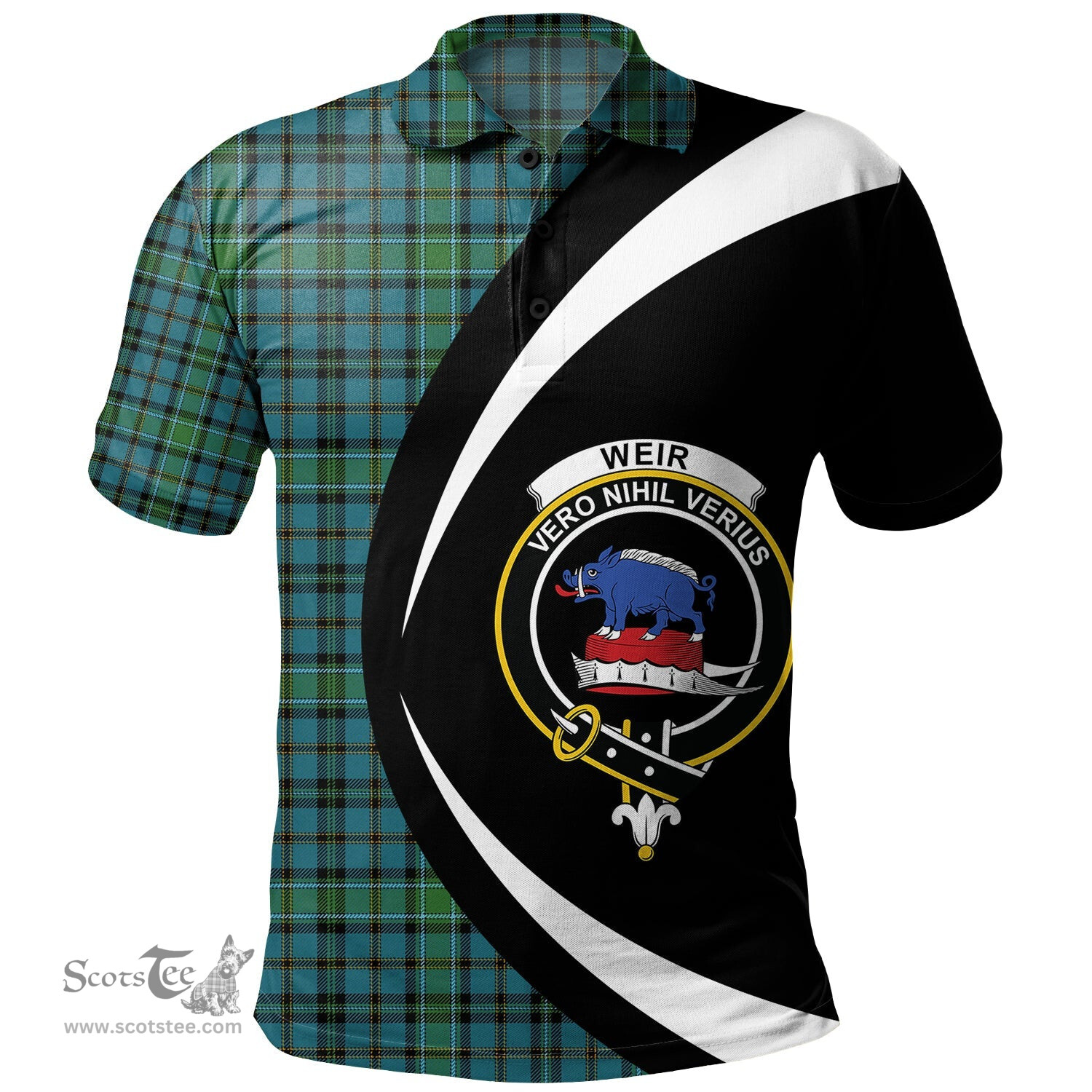 ScotsTee Shop Scottish Weir Ancient Clan Crest Personalized Tartan Polo Shirt Circle Style Back Shirt with Your Text