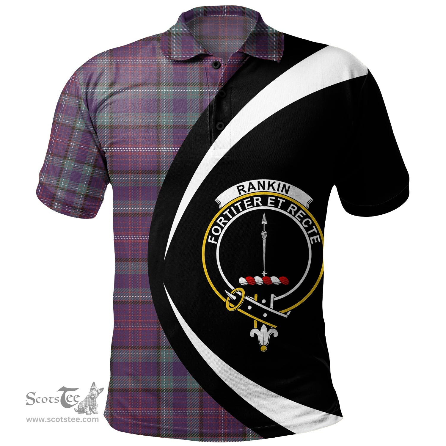 ScotsTee Shop Scottish Rankin Weathered Clan Crest Personalized Tartan Polo Shirt Circle Style Back Shirt with Your Text