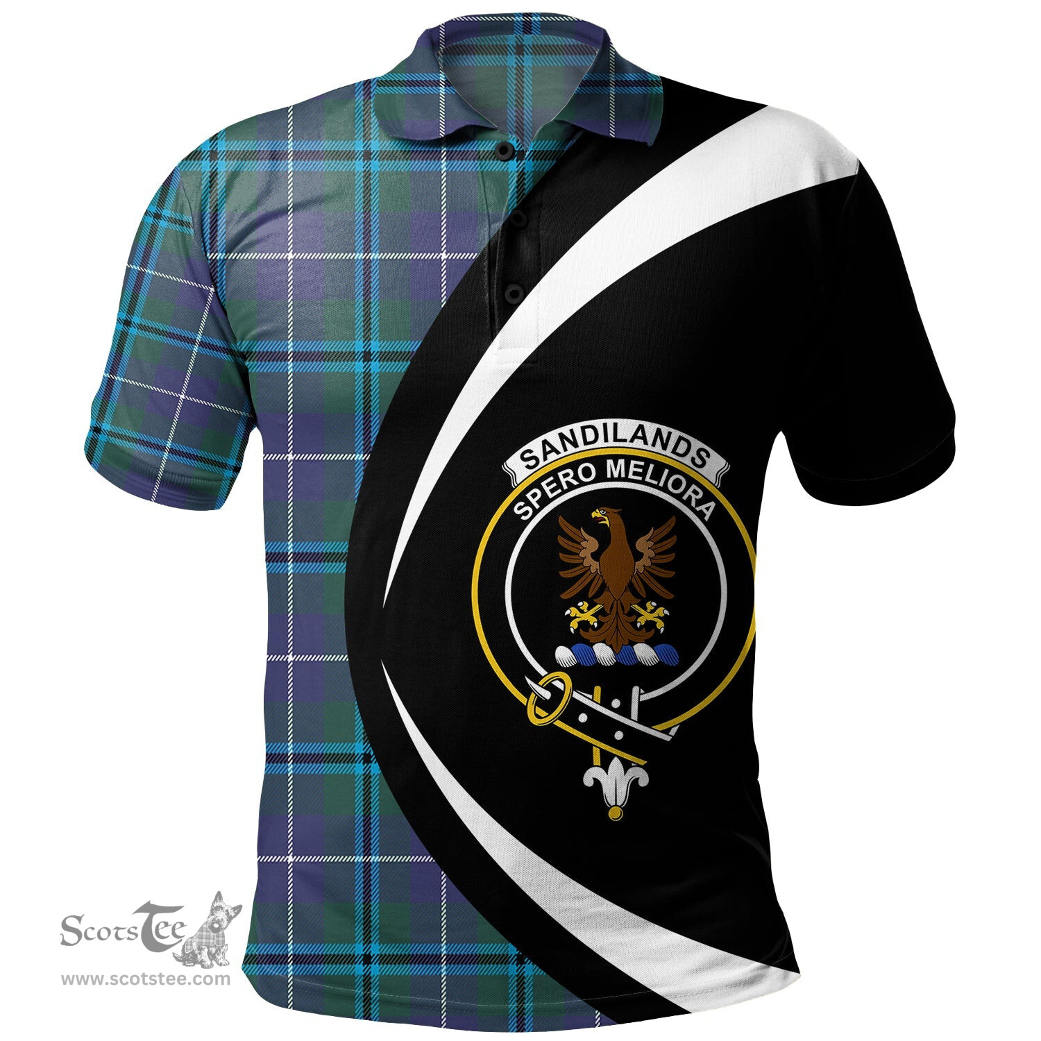 ScotsTee Shop Scottish Sandilands Clan Crest Personalized Tartan Polo Shirt Circle Style Back Shirt with Your Text