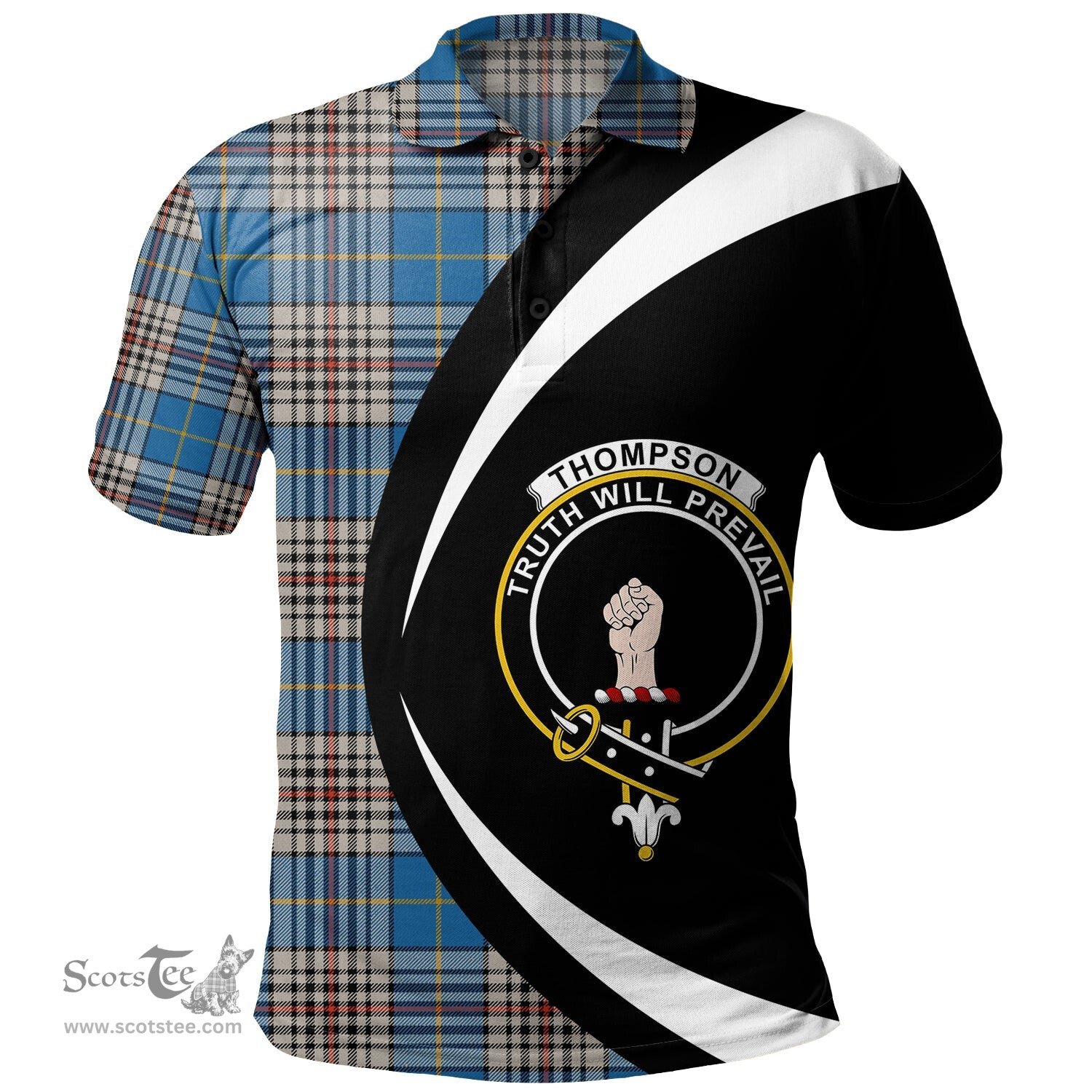 ScotsTee Shop Scottish Thompson Variant (Thomson Variant) Ancient Clan Crest Personalized Tartan Polo Shirt Circle Style Back Shirt with Your Text