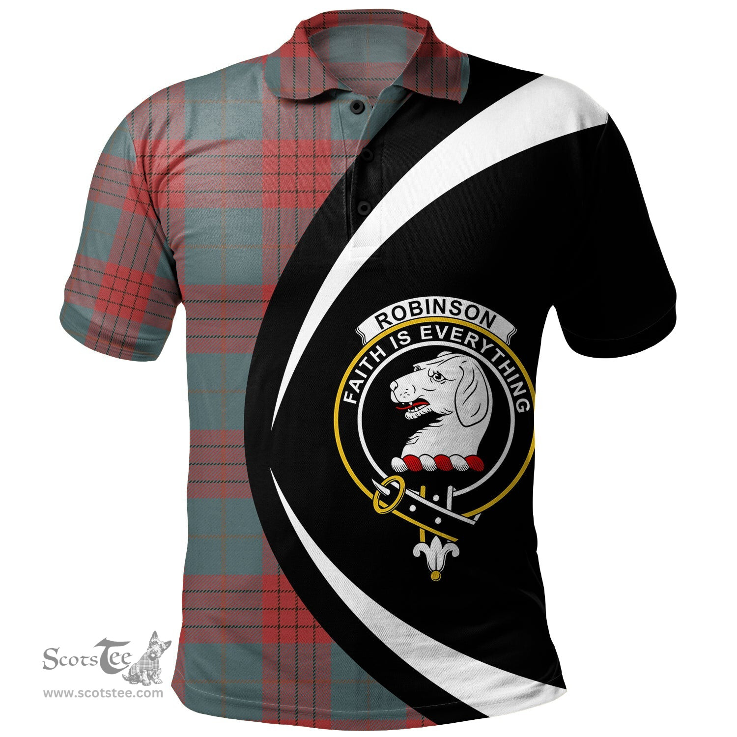 ScotsTee Shop Scottish Robinson Dress (Robins Dress) Weathered Clan Crest Personalized Tartan Polo Shirt Circle Style Back Shirt with Your Text