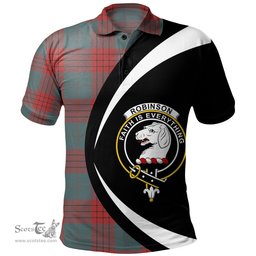 ScotsTee Shop Scottish Robinson Dress (Robins Dress) Weathered Clan Crest Personalized Tartan Polo Shirt Circle Style Back Shirt with Your Text