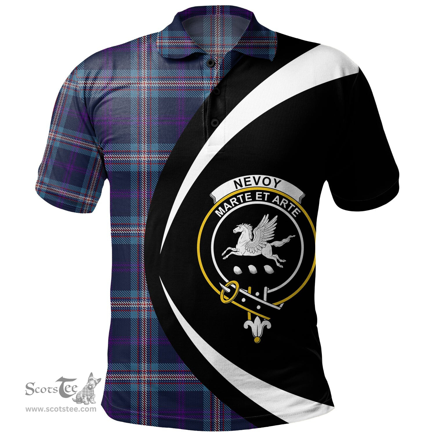 ScotsTee Shop Scottish Nevoy Clan Crest Personalized Tartan Polo Shirt Circle Style Back Shirt with Your Text