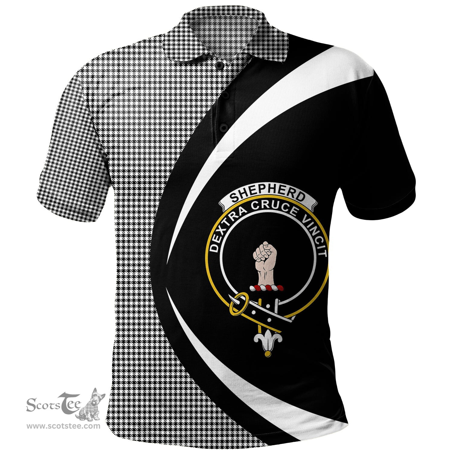 ScotsTee Shop Scottish Shepherd Clan Crest Personalized Tartan Polo Shirt Circle Style Back Shirt with Your Text