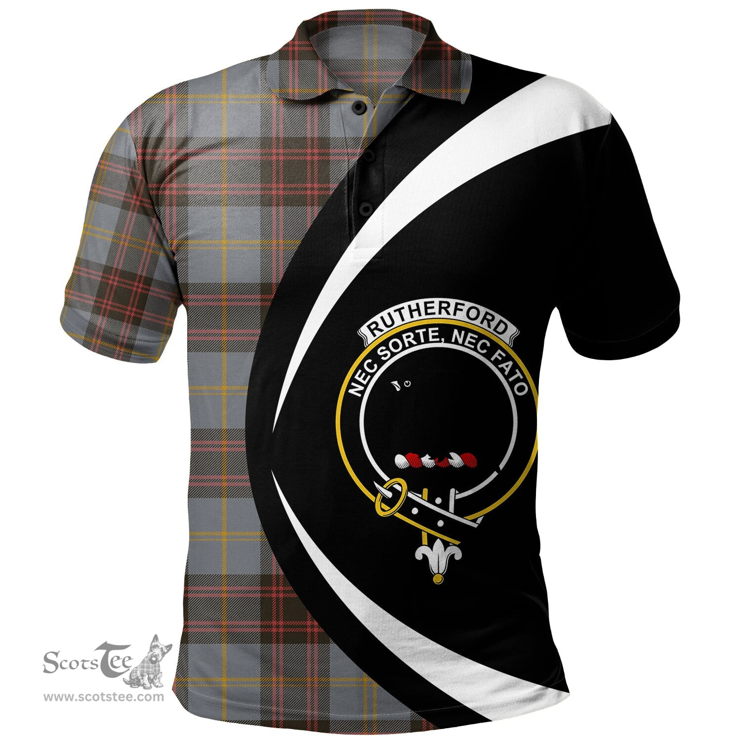 ScotsTee Shop Scottish Rutherford Weathered Clan Crest Personalized Tartan Polo Shirt Circle Style Back Shirt with Your Text