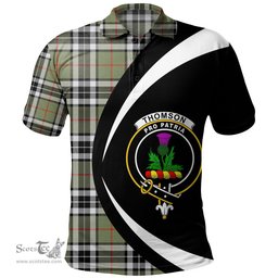 ScotsTee Shop Scottish Thomson Camel (MacThomas Thompson Camel) Ancient Clan Crest Personalized Tartan Polo Shirt Circle Style Back Shirt with Your Text
