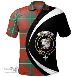 ScotsTee Shop Scottish Ruthven Ancient Clan Crest Personalized Tartan Polo Shirt Circle Style Back Shirt with Your Text