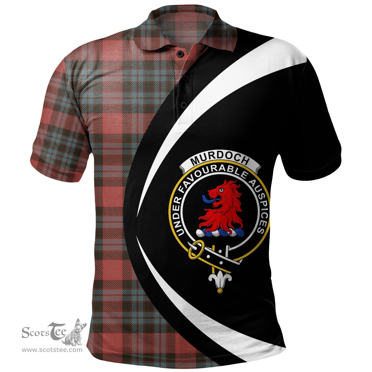ScotsTee Shop Scottish Murdoch Weathered Clan Crest Personalized Tartan Polo Shirt Circle Style Back Shirt with Your Text