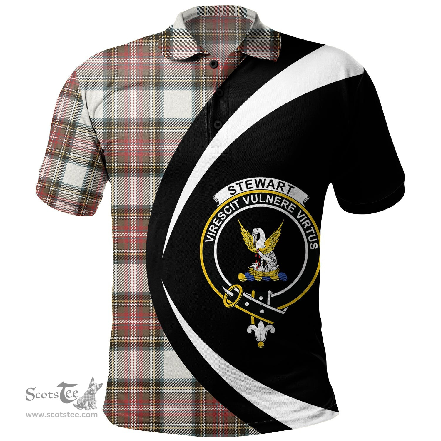 ScotsTee Shop Scottish Stewart Dress Weathered Clan Crest Personalized Tartan Polo Shirt Circle Style Back Shirt with Your Text