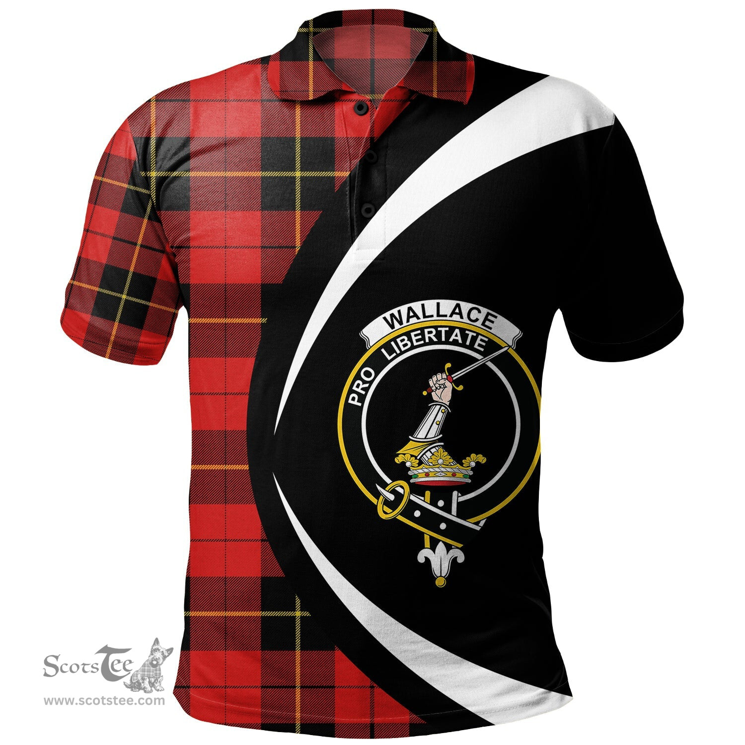 ScotsTee Shop Scottish Wallace (Wallas) Modern Clan Crest Personalized Tartan Polo Shirt Circle Style Back Shirt with Your Text