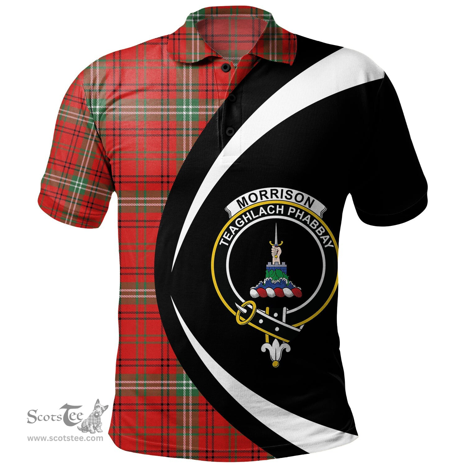 ScotsTee Shop Scottish Morrison Modern Clan Crest Personalized Tartan Polo Shirt Circle Style Back Shirt with Your Text