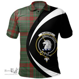 ScotsTee Shop Scottish Ramsay Green Modern Clan Crest Personalized Tartan Polo Shirt Circle Style Back Shirt with Your Text